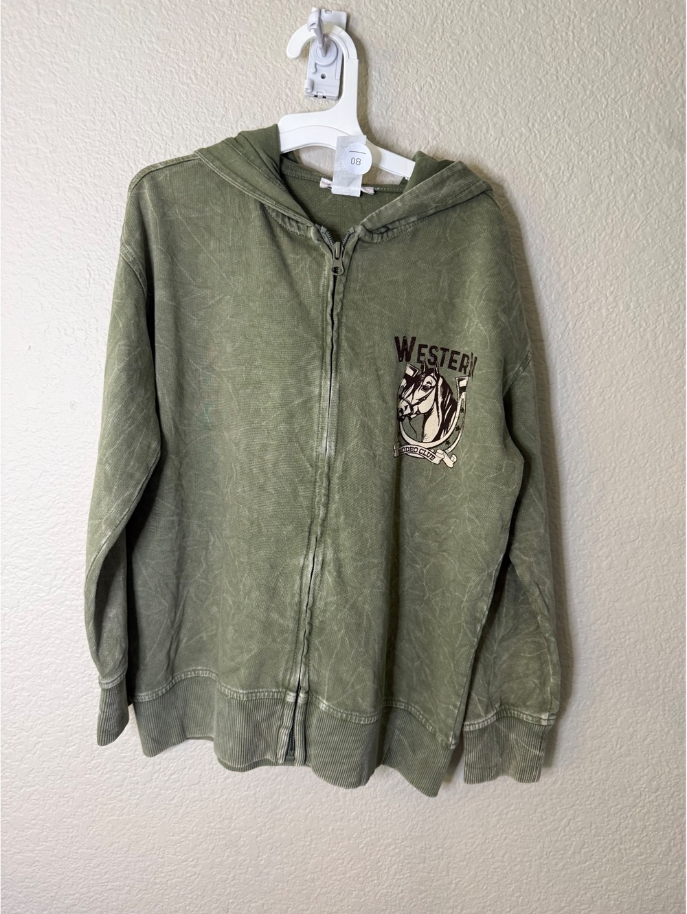 Girls Large Lightweight Green Full Zip Hoodie Western Rodeo